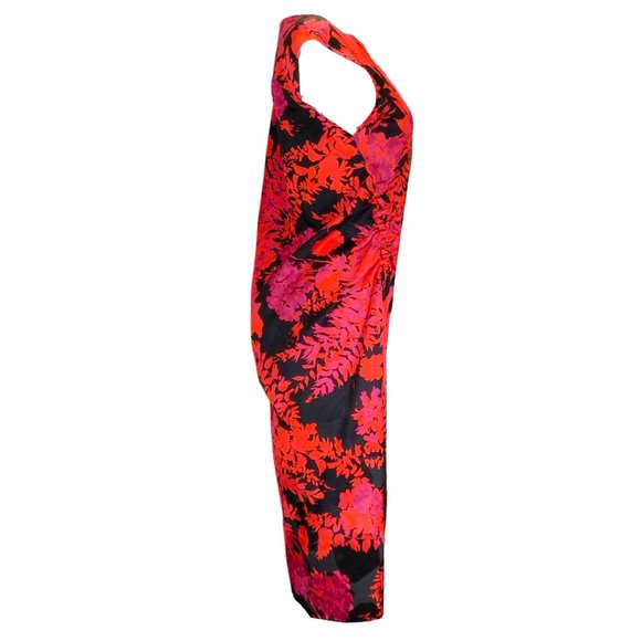 DRIES VAN NOTEN RED / BLACK MULTI FLORAL PRINTED COTTON MIDI DRESS - Picture 2 of 4